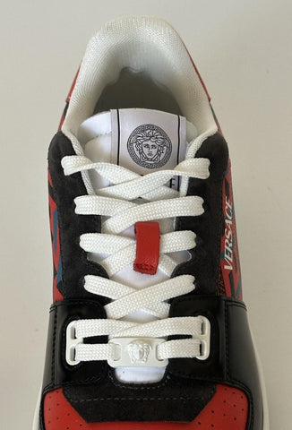 Versace Greca Men’s Leather Black/Orange Red Sneakers 12 US (45) 1013377 IT NIB