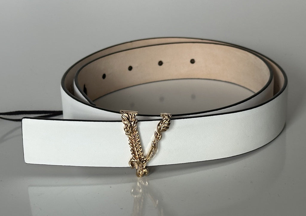 Versace Virtus White Calf Leather Belt 75 (30) Italy 1012380 NWT