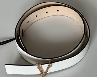Versace Virtus White Calf Leather Belt 75 (30) Italy 1012380 NWT