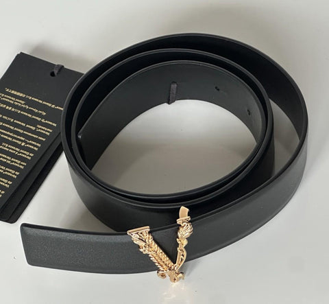Versace Virtus Black Calf Leather Belt 90 (36) Italy 1012380 NWT