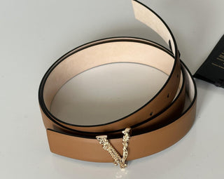 Versace Virtus Nude Calf Leather Belt 100 (40) Italy 1012380 NWT