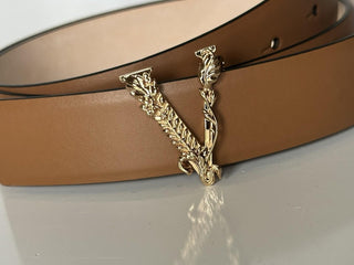 Versace Virtus Nude Calf Leather Belt 100 (40) Italy 1012380 NWT