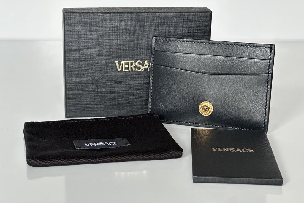 Versace Medusa Head Black Calf Leather Card Case Wallet 1013363 Italy NIB