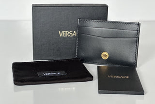 Versace Medusa Head Black Calf Leather Card Case Wallet 1013363 Italy NIB