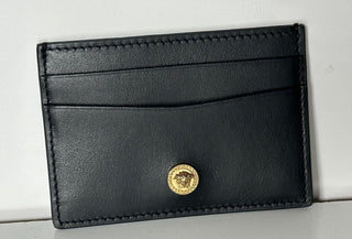 Versace Medusa Head Black Calf Leather Card Case Wallet 1013363 Italy NIB