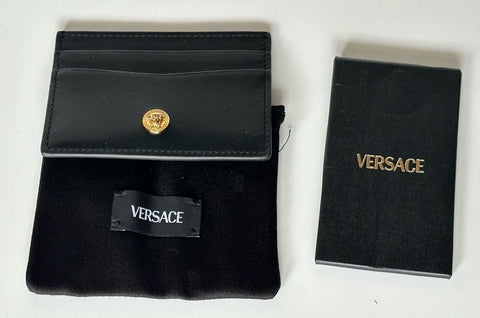 Versace Medusa Head Black Calf Leather Card Case Wallet 1013363 Italy NIB