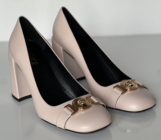 Versace Medusa Head Soft Pink Leather Black Pumps 10 US (40) Spain 1014616 NIB
