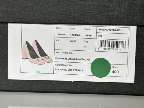 Versace Medusa Head Soft Pink Leather Black Pumps 10 US (40) Spain 1014616 NIB