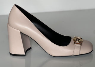 Versace Medusa Head Soft Pink Leather Black Pumps 10 US (40) Spain 1014616 NIB