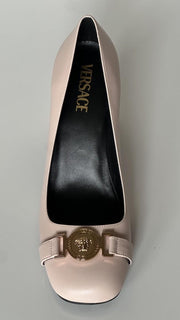 Versace Medusa Head Soft Pink Leather Black Pumps 10 US (40) Spain 1014616 NIB