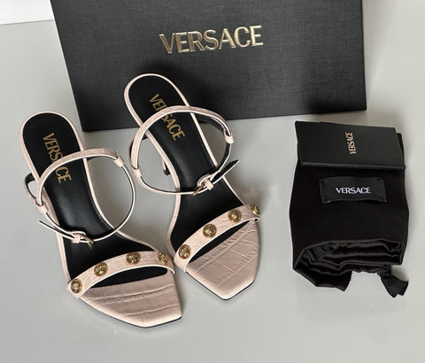 Versace Gold Medusa Women‘s Leather Soft Pink Pump Sandals 8 US (38) 1014613 NIB
