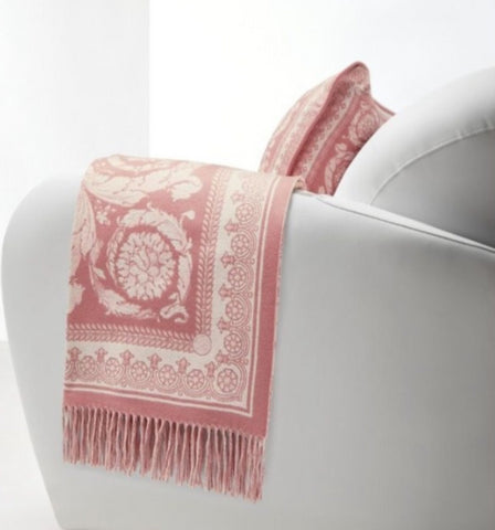Versace Medusa Flowery Wool/Cashmere Pink Blanket IT 52”x52” ZPLS14001 NIB $1425