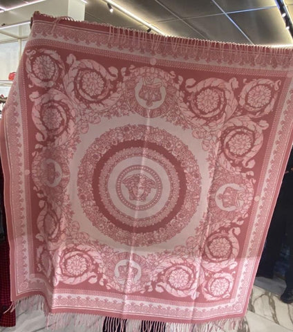 Versace Medusa Flowery Wool/Cashmere Pink Blanket IT 52”x52” ZPLS14001 NIB $1425
