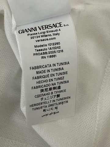 Versace Medusa White/Gold Piquet Cotton Polo Shirt L 1012260 NWT