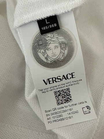Versace Medusa White/Gold Piquet Cotton Polo Shirt L 1012260 NWT