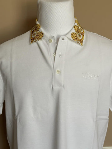 Versace Medusa White/Gold Piquet Cotton Polo Shirt L 1012260 NWT