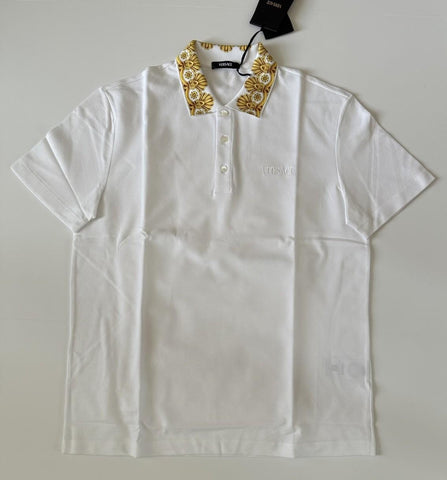 Versace Medusa White/Gold Piquet Cotton Polo Shirt L 1012260 NWT