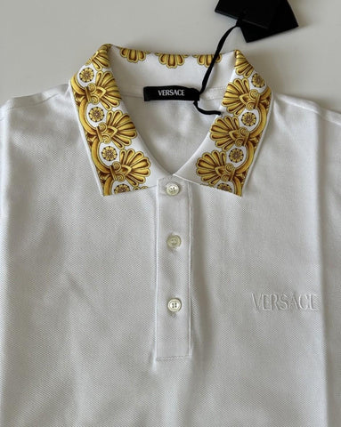 Versace Medusa White/Gold Piquet Cotton Polo Shirt L 1012260 NWT