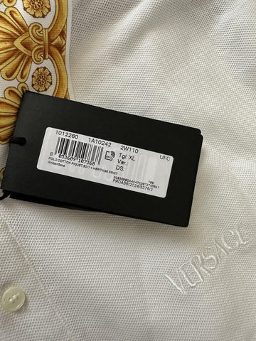 Versace Medusa White/Gold Piquet Cotton Polo Shirt XL 1012260 NWT