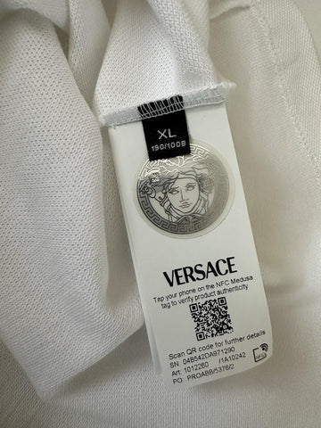 Versace Medusa White/Gold Piquet Cotton Polo Shirt XL 1012260 NWT