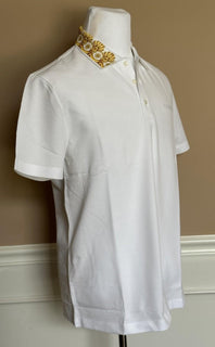 Versace Medusa White/Gold Piquet Cotton Polo Shirt XL 1012260 NWT