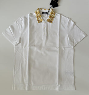 Versace Medusa White/Gold Piquet Cotton Polo Shirt XL 1012260 NWT