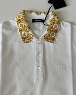 Versace Medusa White/Gold Piquet Cotton Polo Shirt XL 1012260 NWT