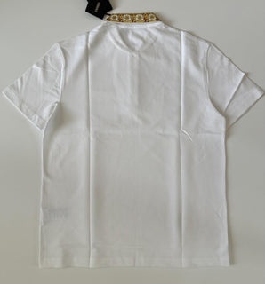 Versace Medusa White/Gold Piquet Cotton Polo Shirt XL 1012260 NWT