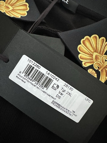 Versace Medusa Black/Gold Piquet Cotton Polo Shirt 2XL 1012260 NWT