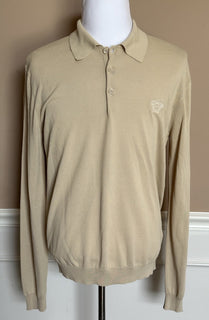 Versace Medusa Lightweight Light Sand Knit Polo Sweater 50 Euro 1019329
