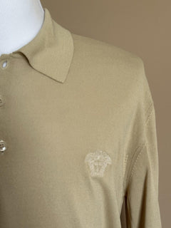 Versace Medusa Lightweight Light Sand Knit Polo Sweater 50 Euro 1019329