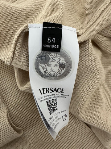 Versace Medusa Lightweight Light Sand Knit Polo Sweater 54 Euro 1019329