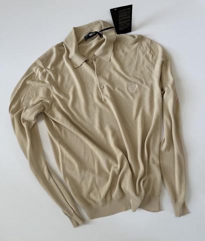Versace Medusa Lightweight Light Sand Knit Polo Sweater 56 Euro 1019329