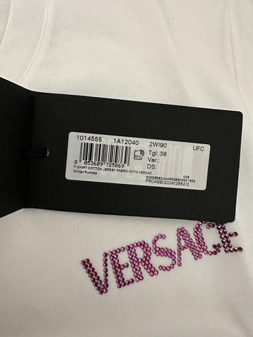 NWT Versace Logo Series Crystal-embellished T-Shirt White 4 US (38 Eu) 1014555