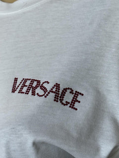 NWT Versace Logo Series Crystal-embellished T-Shirt White 4 US (38 Eu) 1014555