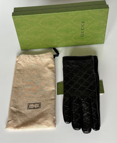 Gucci GG Women's Nappa Leather Gloves Black Size 10.5  Made in Italy 434211 NWT