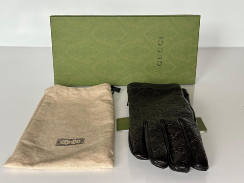 Gucci GG Women's Nappa Leather Gloves Black Size 10  Made in Italy 434211 NWT