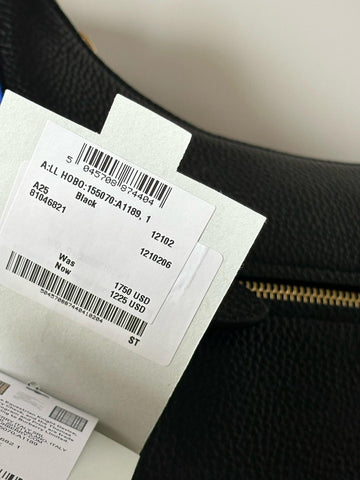 Burberry Hobo Leather Shoulder Bag Check Strap Black 81046821 Italy NWT $1750