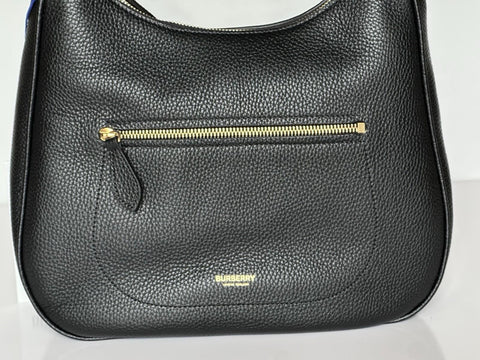 Burberry Hobo Leather Shoulder Bag Check Strap Black 81046821 Italy NWT $1750