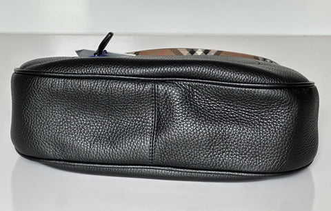 Burberry Hobo Leather Shoulder Bag Check Strap Black 81046821 Italy NWT $1750