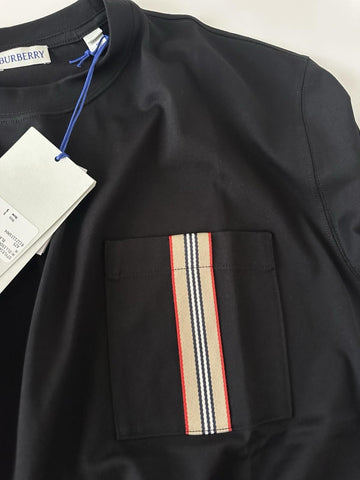 Burberry Ellison Striped Pocket Black T-shirt M (Oversized) 81121131 NWT $530