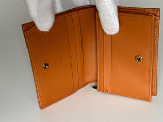 Gucci GG Leather/Canvas Compact Bifold Card Wallet Azure/Brown Italy 783118 NIB