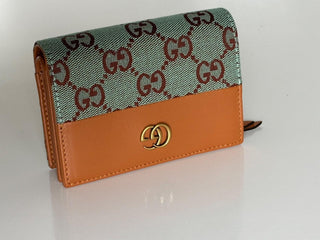 Gucci GG Leather/Canvas Compact Bifold Card Wallet Azure/Brown Italy 783118 NIB