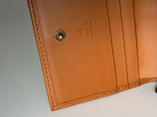 Gucci GG Leather/Canvas Compact Bifold Card Wallet Azure/Brown Italy 783118 NIB