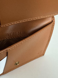 Gucci GG Leather/Canvas Compact Bifold Card Wallet Azure/Brown Italy 783121 NIB
