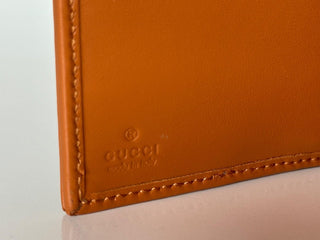 Gucci GG Leather/Canvas Compact Bifold Card Wallet Azure/Brown Italy 783121 NIB