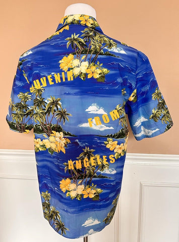 Gucci Bowling Hawaii Ocean Palms Sky Blue Jersey Shirt 46 Euro IT 694124 NWT