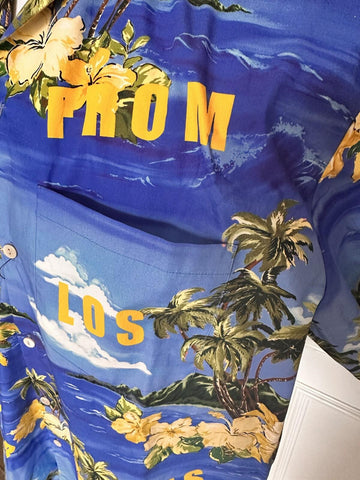 Gucci Bowling Hawaii Ocean Palms Sky Blue Jersey Shirt 46 Euro IT 694124 NWT