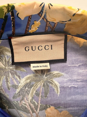 Gucci Bowling Hawaii Ocean Palms Sky Blue Jersey Shirt 46 Euro IT 694124 NWT