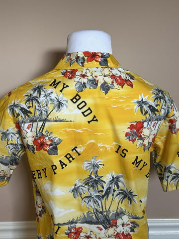 Gucci Bowling Hawaii Ocean Palms Yellow Jersey Shirt 44 Euro IT 694124 NWT